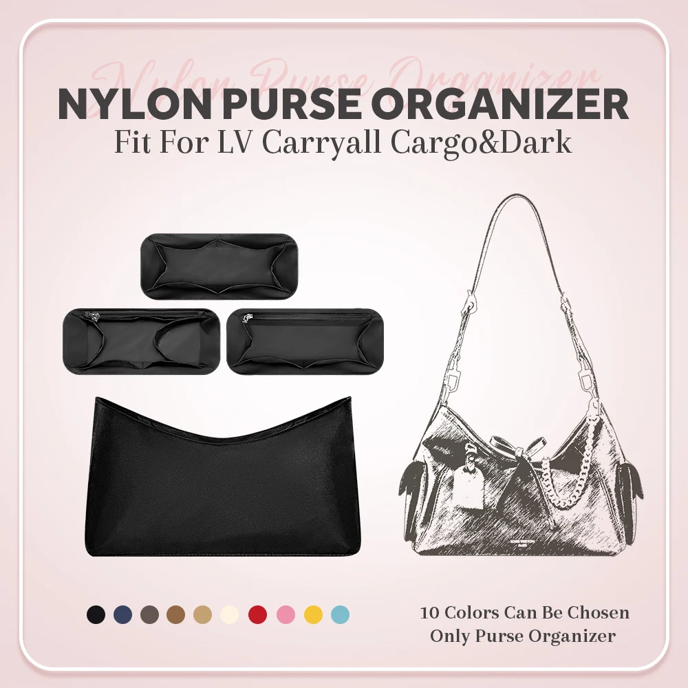 Nylon Purse Organizer Insert, Inside Storage Bag Organizer Insert Fit for LV Carryall Cargo&Dark Handbag Durable Inner Liner Bag