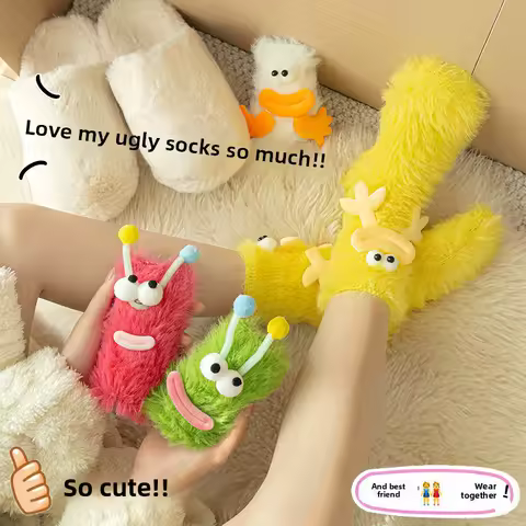 Funny Monster Socks Autumn Winter Coral Fleece Floor Socks Couple Sleep Sock Fuzzy Socks Christmas Stockings