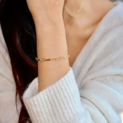 Simple Rectangular Paper Clip Link Chain Women Bracelets Custom PVD Gold Color Stainless Steel Jewelry Girls Bracelet