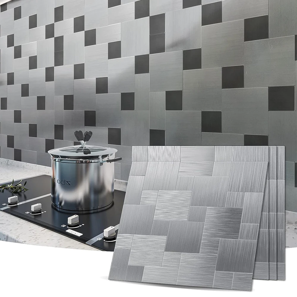 

Wall Sticker Mosaic Self-Adhesive Metal Aluminum-Plastic Plate Fireproof Waterproof Kitchen Living Room Background Wall Tile