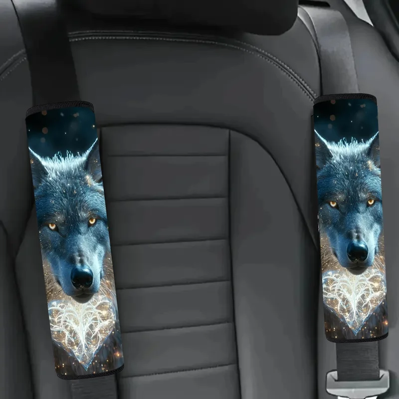 2pcs Glowing Wolf Heart Car Seat Belt Cover, Magical Style, Universal Fit, Soft Polyester Fabric, Fashionable Auto Interior