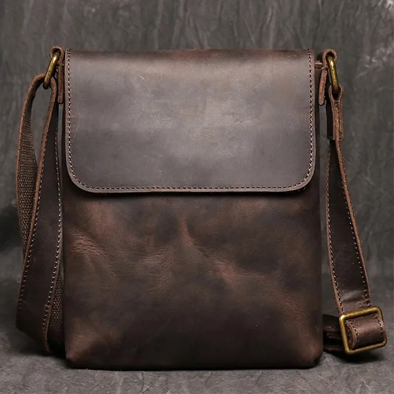 

Men's Genuine Leather Shoulder Vintage Casual Cowhide High Quality Sling Crossbody Male Small Messenger Handbag Bags