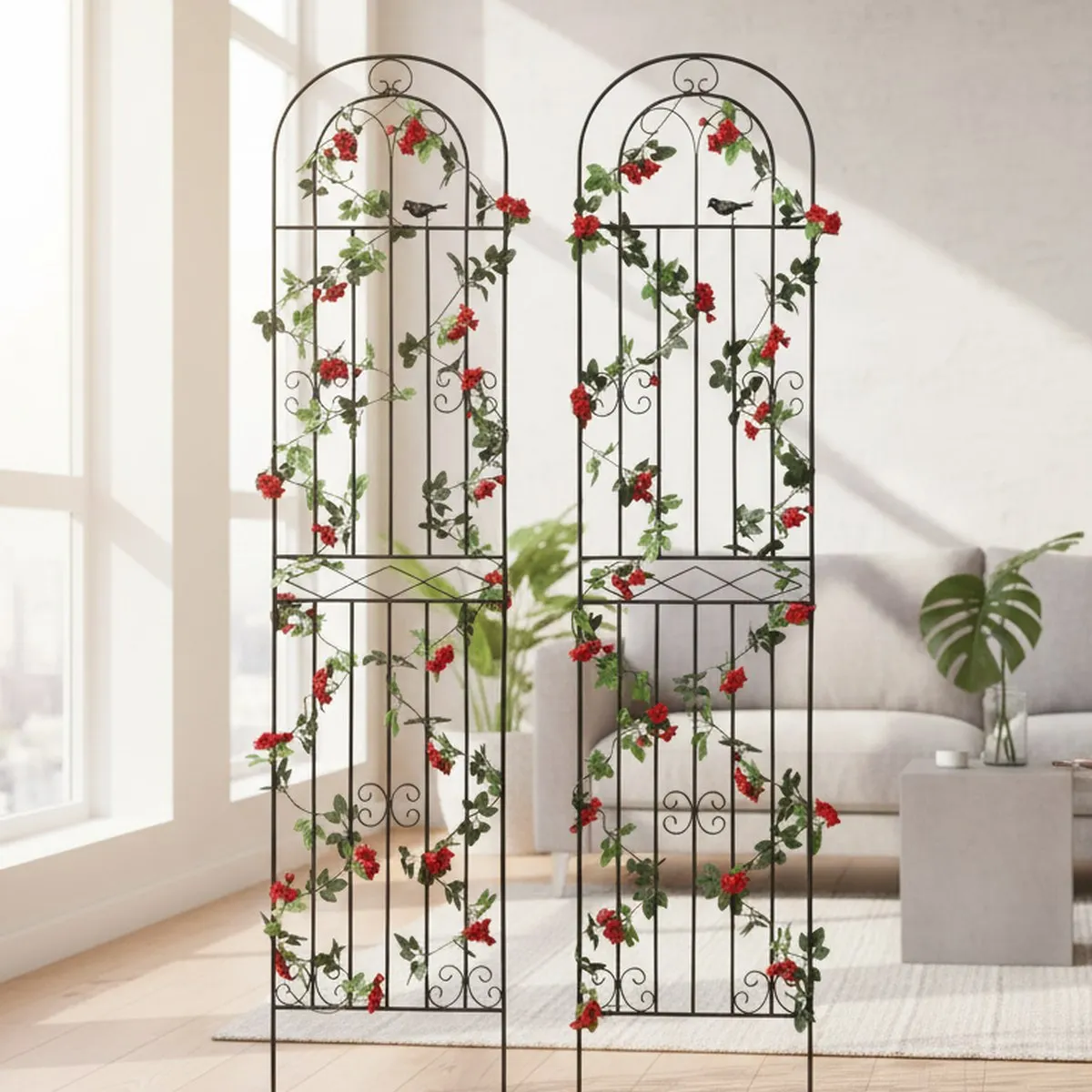 Large Metal Garden Trellis Set Black Wire Grid Panel for Climbing Plants Outdoor Flower Support