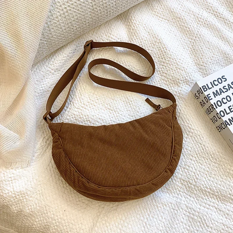 

Solid Color Corduroy Women's Hobos Shoulder Bag Retro Casual Female Crossbody Bags Ladies Daily Travel Handbags Messenger Bag