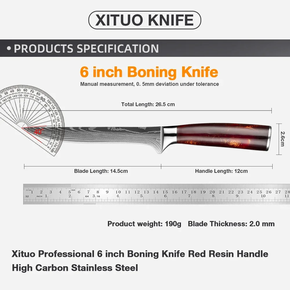 6 Inch Boning Knife Japanese Stainless Steel Fillet Knife Meat Cutting, Carving, Bone, Trimming, Deboning Ergonomic Handle