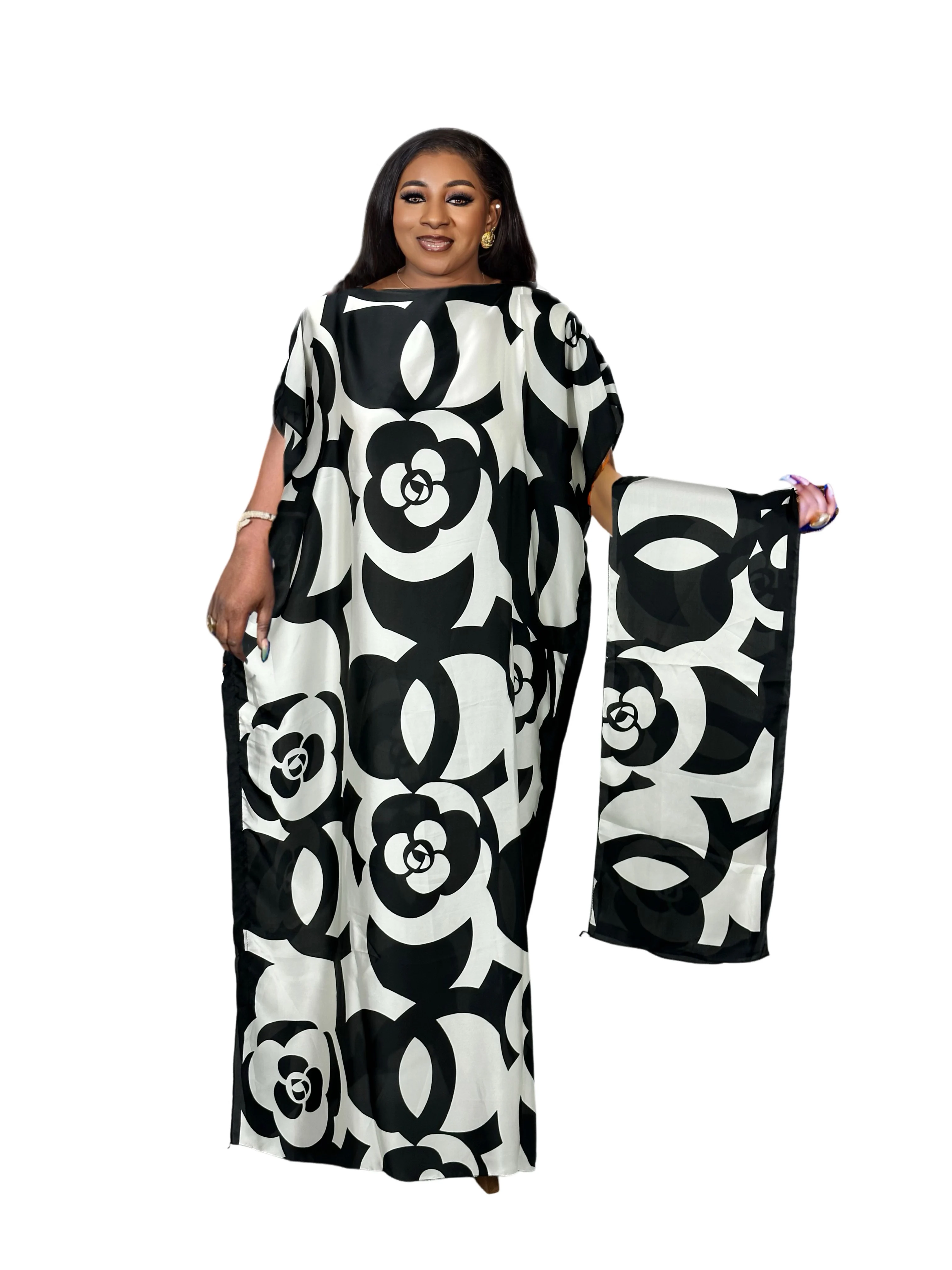 

Plus Size All Over Pattern Kaftan Dress, Elegant Short Sleeve Maxi Dress, Women's Plus Size Clothing