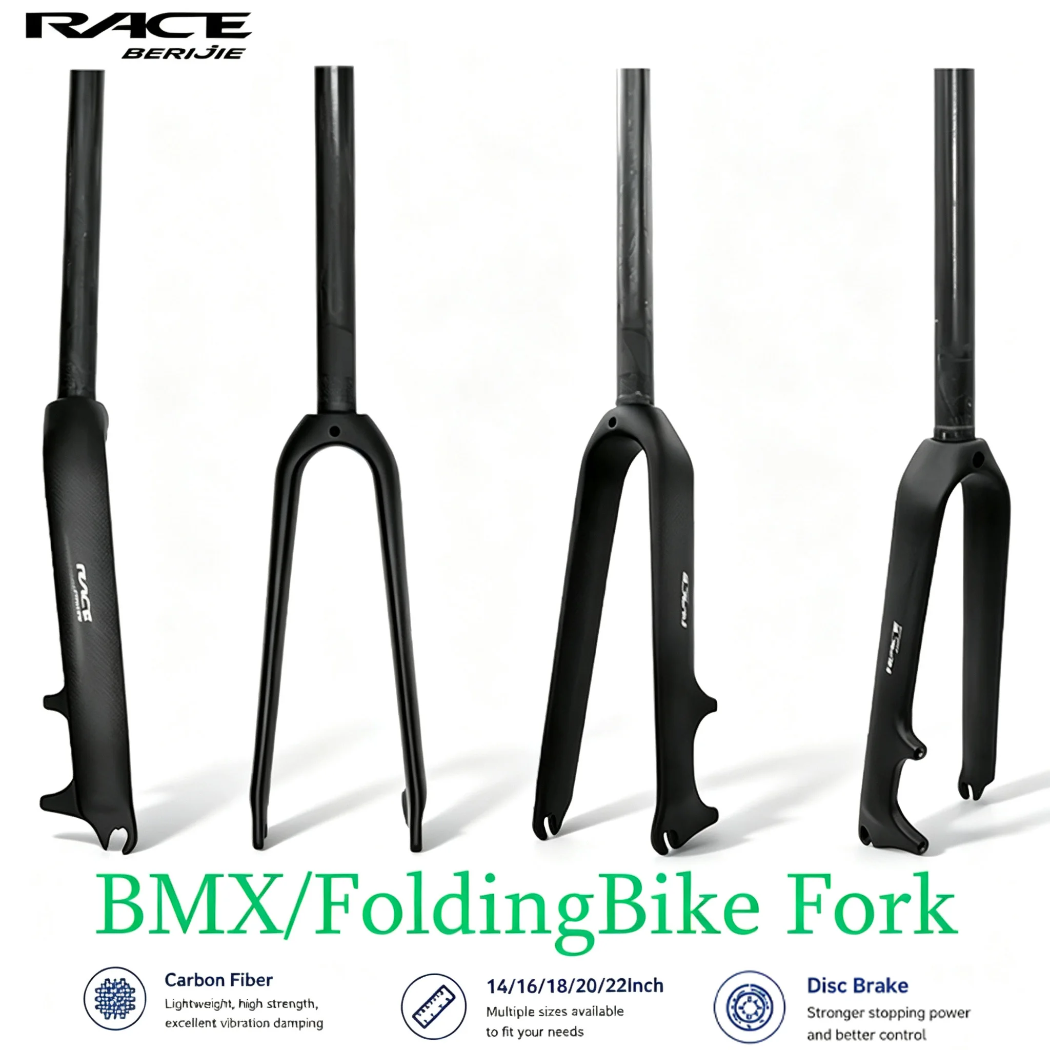 RACE 14"-22" Full Carbon Fiber Rigid Folding Bikes Fork,Lightweight Fork for BMX/Kids Bikes,1-1/8" Straight Steerer,Disc Brake