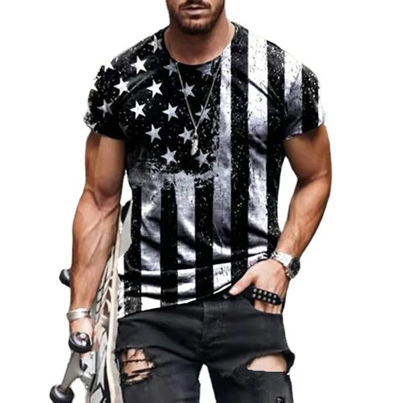 New American Flag 3D Printed T-shirt Stars and Stripes Short Sleeve Men's Casual Sports Workout Top Clothing Tops