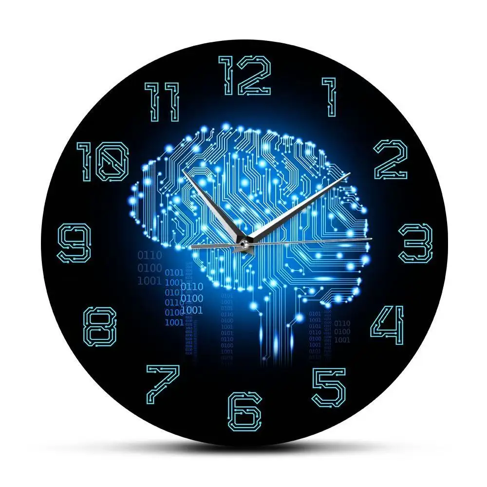 Tech Brain Wall Clock Binary Code AI Circuit Board Silent Watch for Programmers Office IT Decor Gift