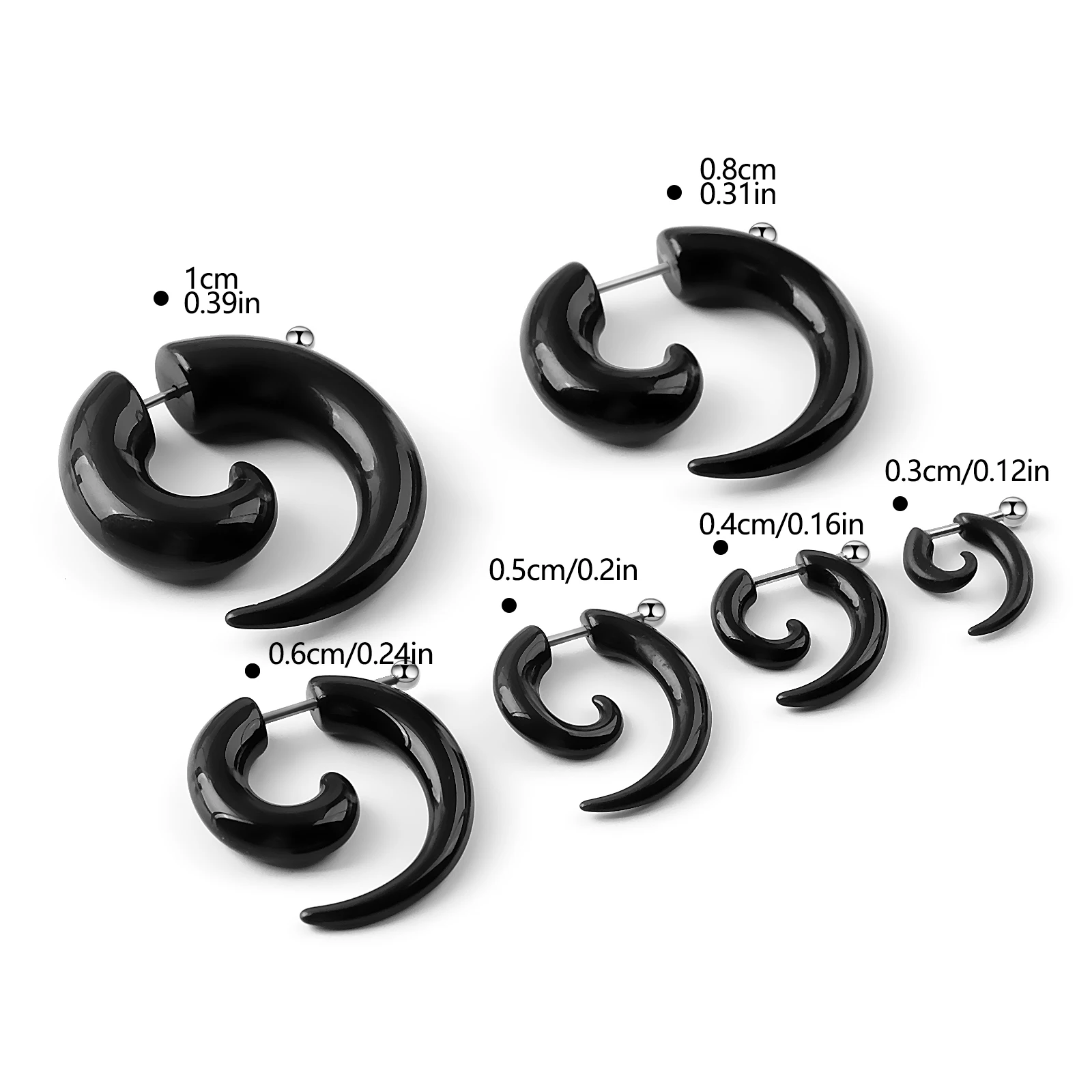 1pc Acrylic Ear Expanders Stainless Steel Earring Asymmetric Snail Spiral Earrings Black Piercing Jewelry for Woman and Man