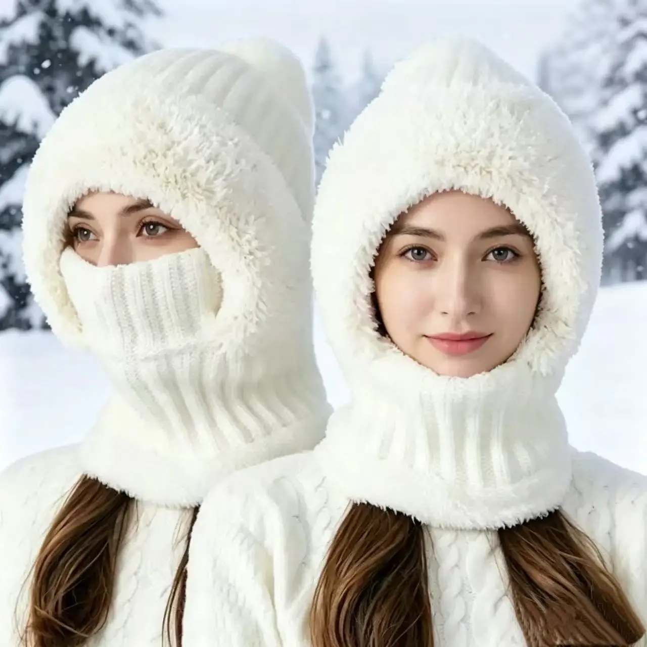 Thermal Fleece Knit Beanie with Ear Covers All-in-One Windproof Hood Neck Warmer Specifically for Bicycle Riders