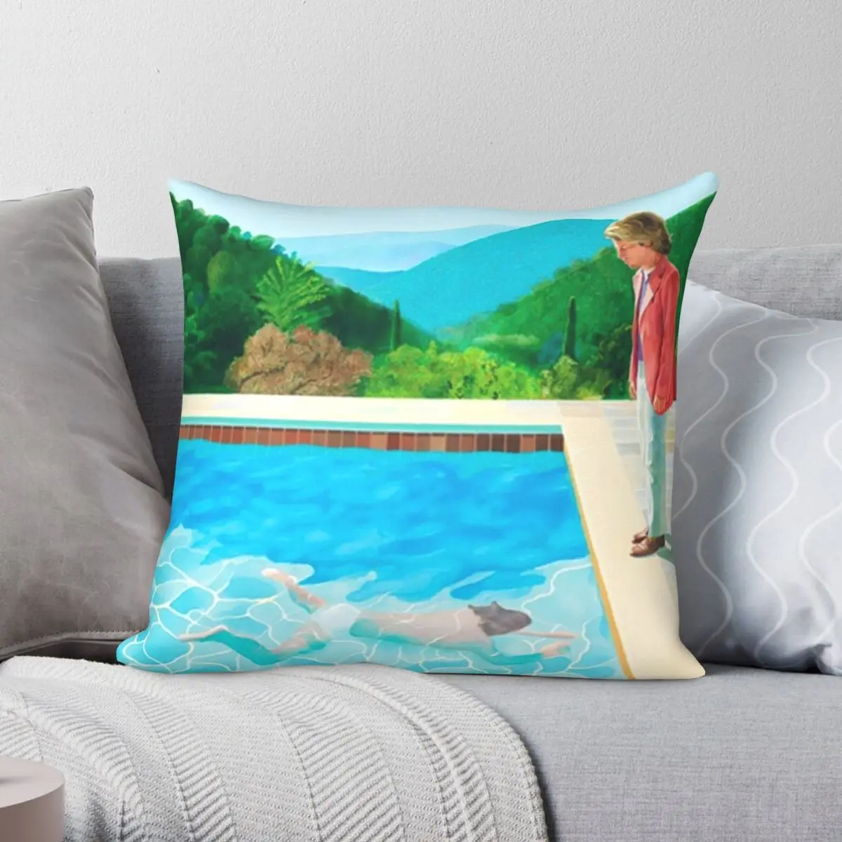 David Hockney Pool Two Figures Pillowcase Polyester Linen Velvet Printed Zip Decor Throw Pillow Case Sofa Seater Cushion Cover