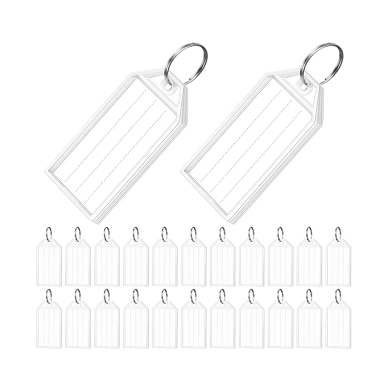 100 Pieces Key Tags 2 Inch Plastic Key Chain Tags With Ruled Blank Paper Labels Transparent Covers And Item Identifiers Durable