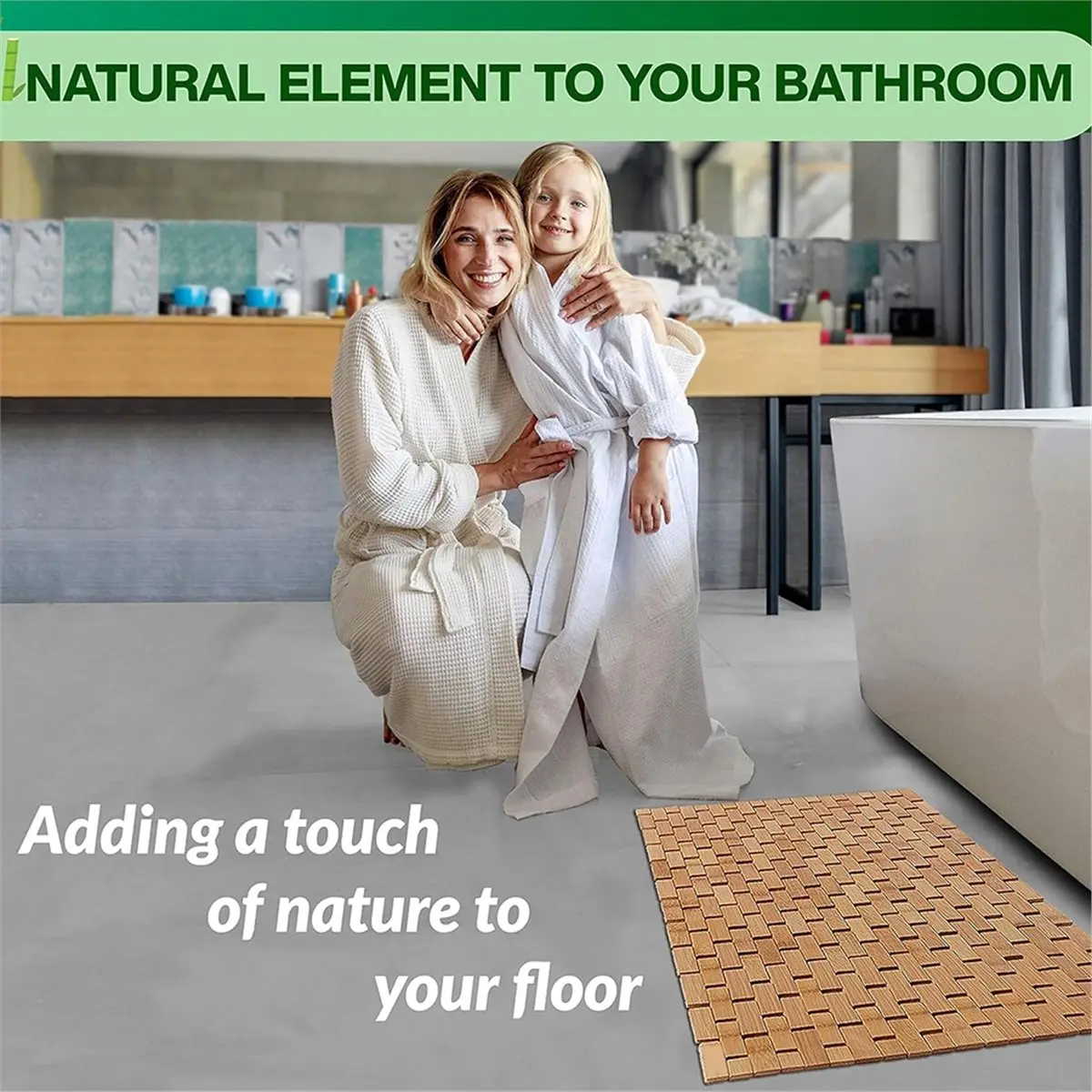 NOCM Bamboo Bath Mat - Foldable Wooden Bathmat - Accessories for Bathroom Sauna Spa Tub Step and Floor - 24 X 16 X 0.4 in