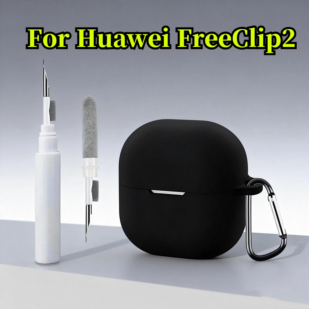 Capa protetora de silicone para huawei freeclip 2, capa para fone de ouvido sem fio, capa anti-poeira com caneta clearning