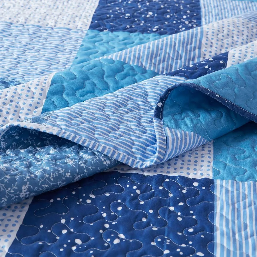 패치워크 퀼트 퀸 사이즈 부드럽고 튼튼한 누빔 침대보 가벼운 여름용 양면 레트로 침대 커버 담요 풀/퀸 사이즈