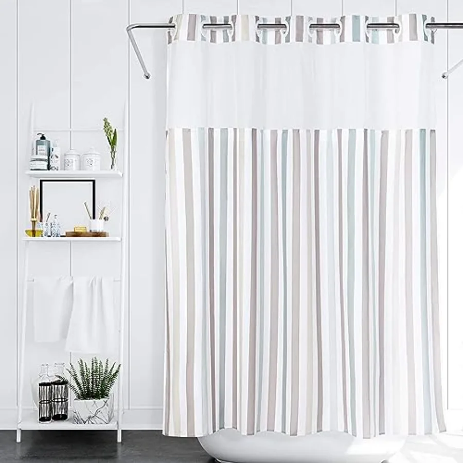 

SnapHook Stijl Shower Curtain with Snap-in Liner No Hook Needed Removable Liner See Through Top Machine Washable 74 L x 71W Nor