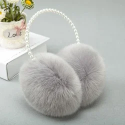 Frauen Mädchen Winter Flauschigen Plüsch Ohrenschützer Imitation Perle Perlen Stirnband Verdicken Ohr Wärmer Prinzessin Kinder Party Styling Headwear