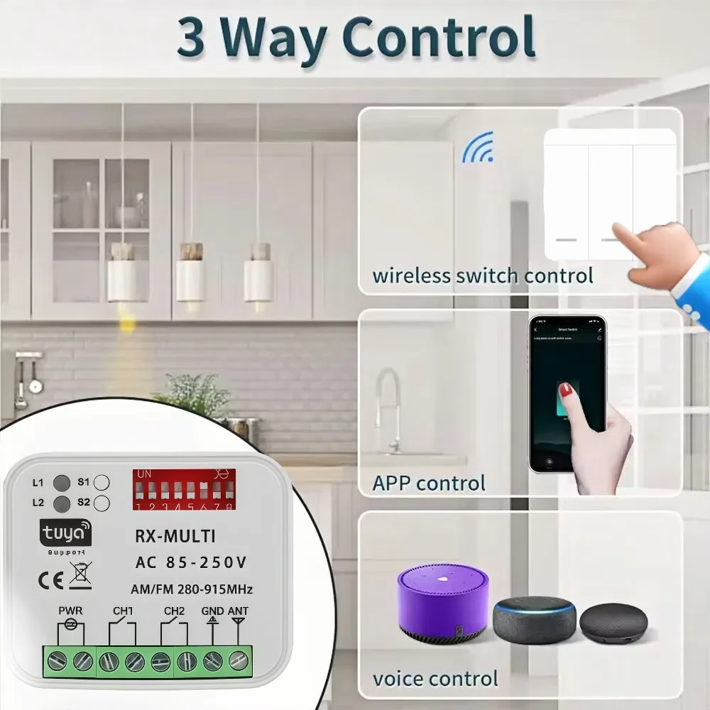 110V 220V 2CH 280-915MHz Tuya WiFi Garage Door Remote Control Receiver RF 433Mhz Wall Light Switch for Home Appliance LED Lamp