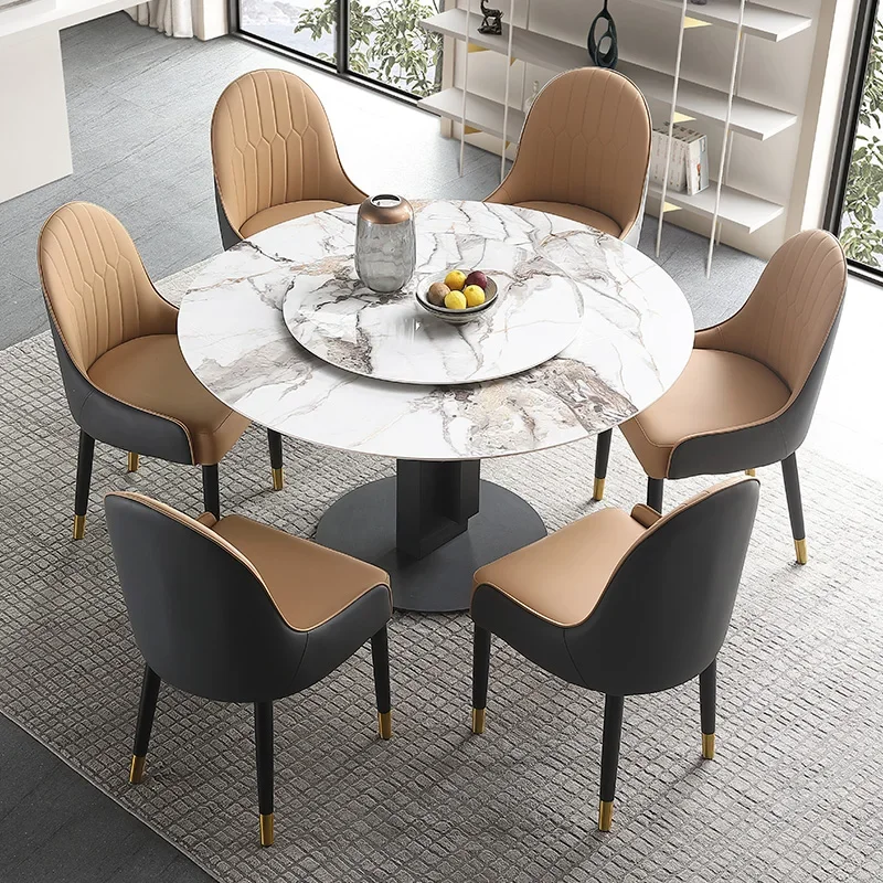 Wood Round Dining Tables Coffee Marble Center End Dining Tables Turntable White Floor Luxury Mesa Comedor Home Furniture WSW35XP