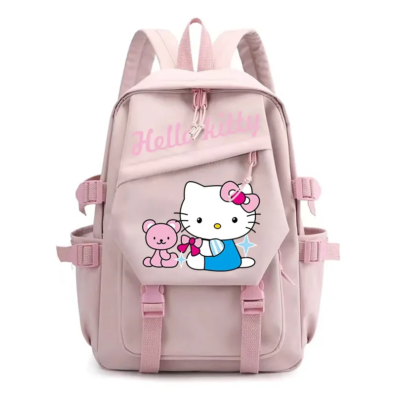 Sanrio-mochila ligera con estampado de parche de transferencia de calor, bonita mochila escolar de dibujos animados para estudiantes, mochila de lona para ordenador, novedad de Hellokitty