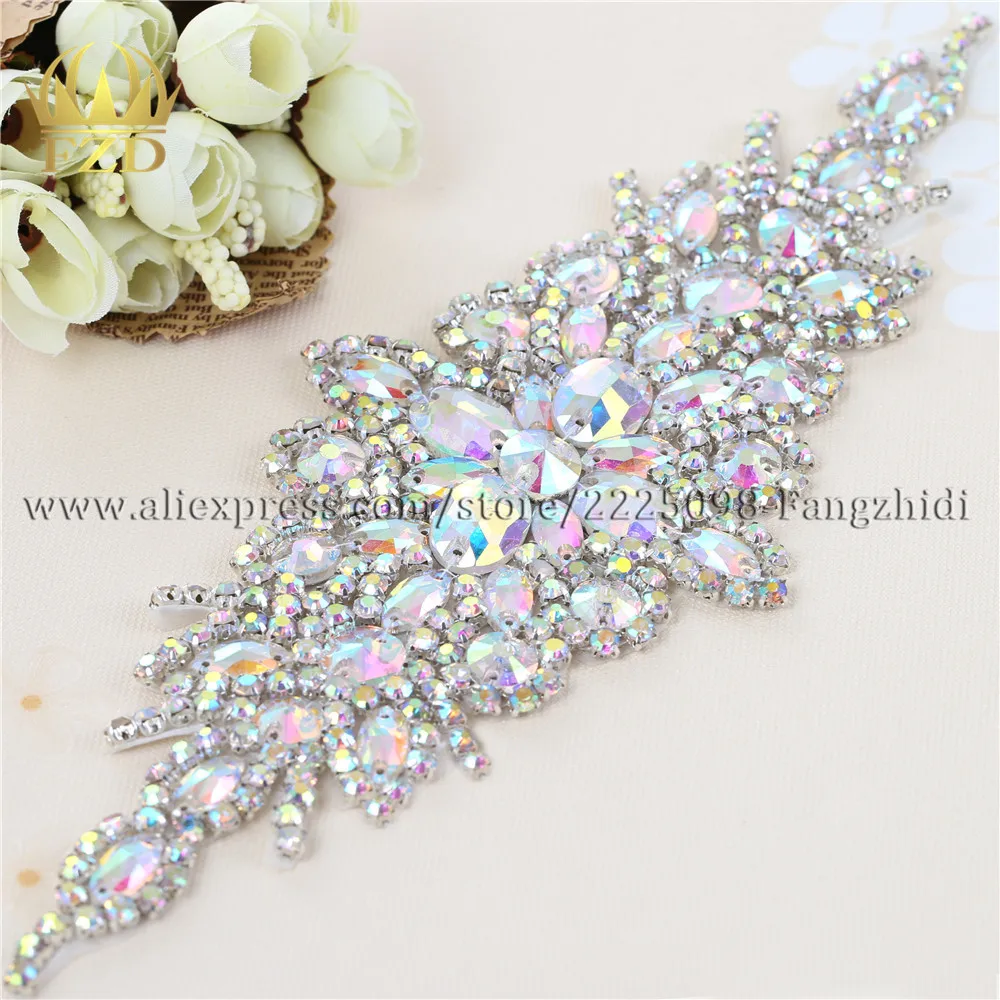 1 pezzo Più Artiglio AB di Cristallo Del Rhinestone Appliques Toppe E Stemmi Hot Fix di Vetro Strass Motif Ferro Sul Sash Nuziale Della Cinghia