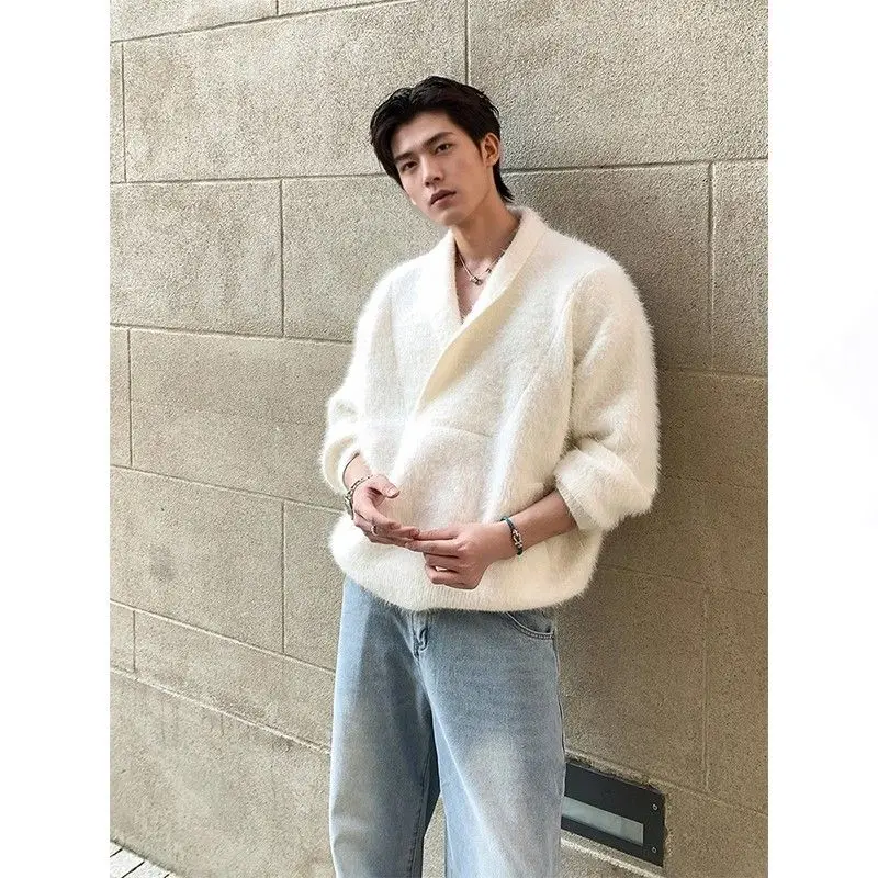 

Lu V-ne Knitted Sweater in Pure Color Soft Cozy Lazy Sle Men's Autumn Winter Korean Light Luxury Mink Fur Trendy Sweate...