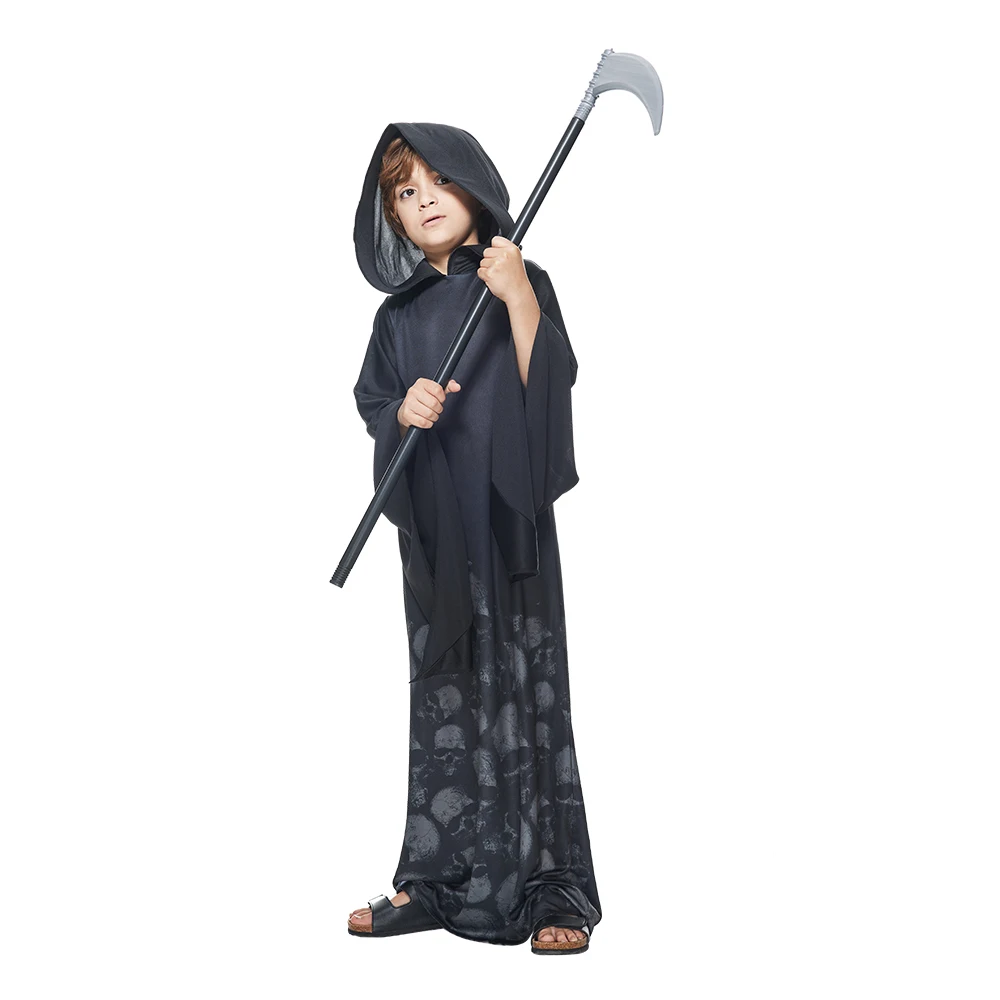 Girl The Dark Grim Reaper Halloween Costumes Boys Scary Skull Ghost Cosplay with Mask Carnival Easter Purim Fancy Dress