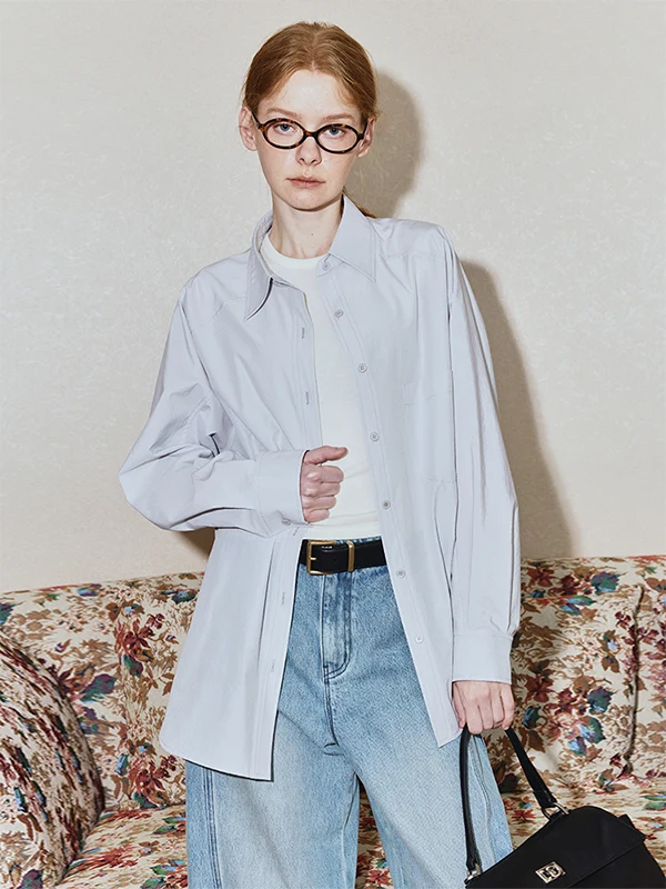 

Женская свободная блузка FreMoi с защитой от морщин, с длинным рукавом, металлическим декором, повседневная, деловая, модная, из смесового полиэстера и хлопка