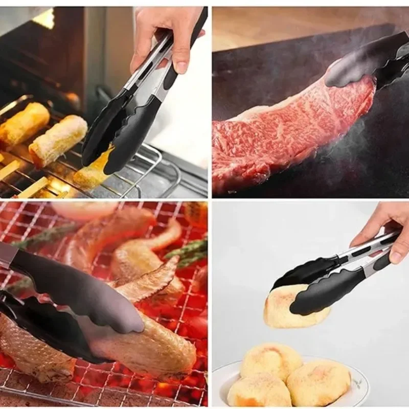 Stainless Steel Kitchen Tongs Silicone Barbecue Salad Food Fruit Tongs Clip Cooking Food Serving Tongs BBQ Home Kitchen Supplies