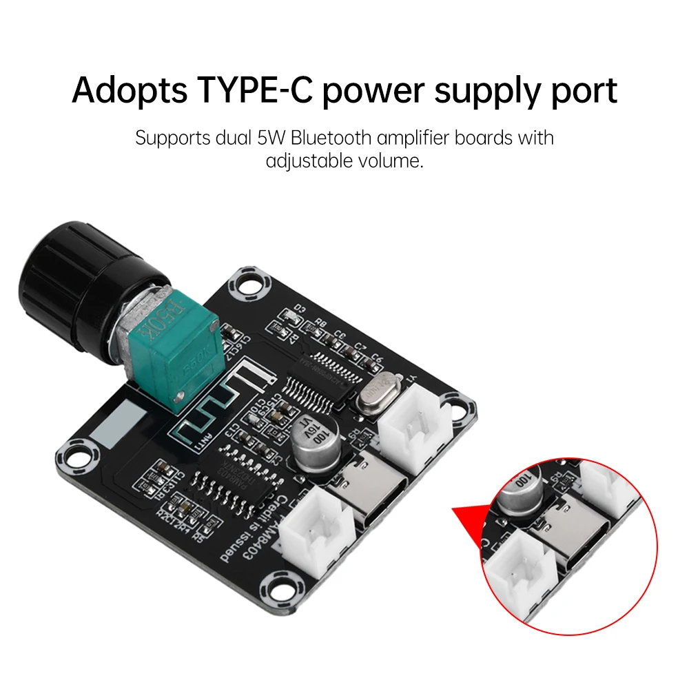 Mini PAM8403 DC5V XH-A159 BT płyta wzmacniacza cyfrowego z modułem wzmacniacza o regulowanej głośności 5W + 5W typ C