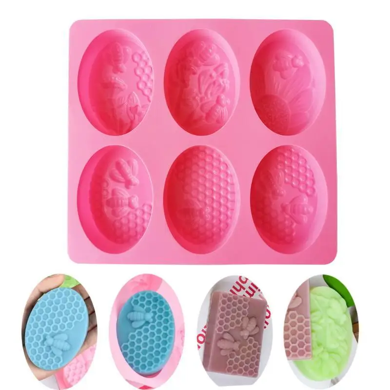 New 6 Cavities Bee Oval Honeycomb Silicone Soap Mold DIY Soap Making Kit Handmade Baking Candle Mold Craft Supplies Home Decor