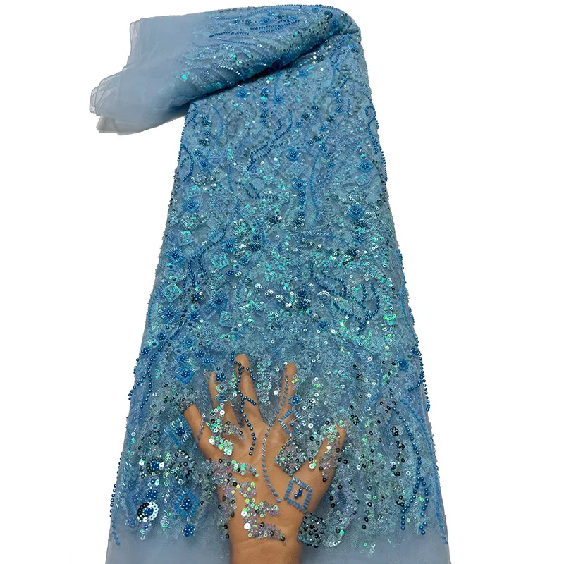 

1yard new gauze fabric for clothing diamond nail bead pearl floral sequin embroidery tela wedding Dress cheongsam fabrics