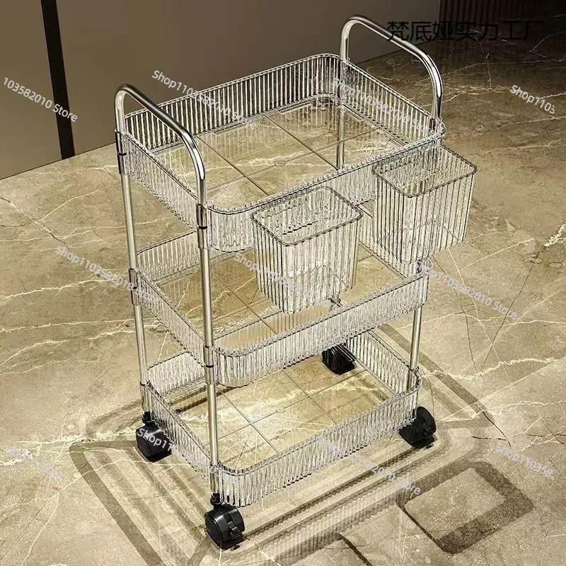

Snacks trolley rack acrylic floor-to-ceiling mobile bathroom toilet storage box multi-layer cosmetic cabinet