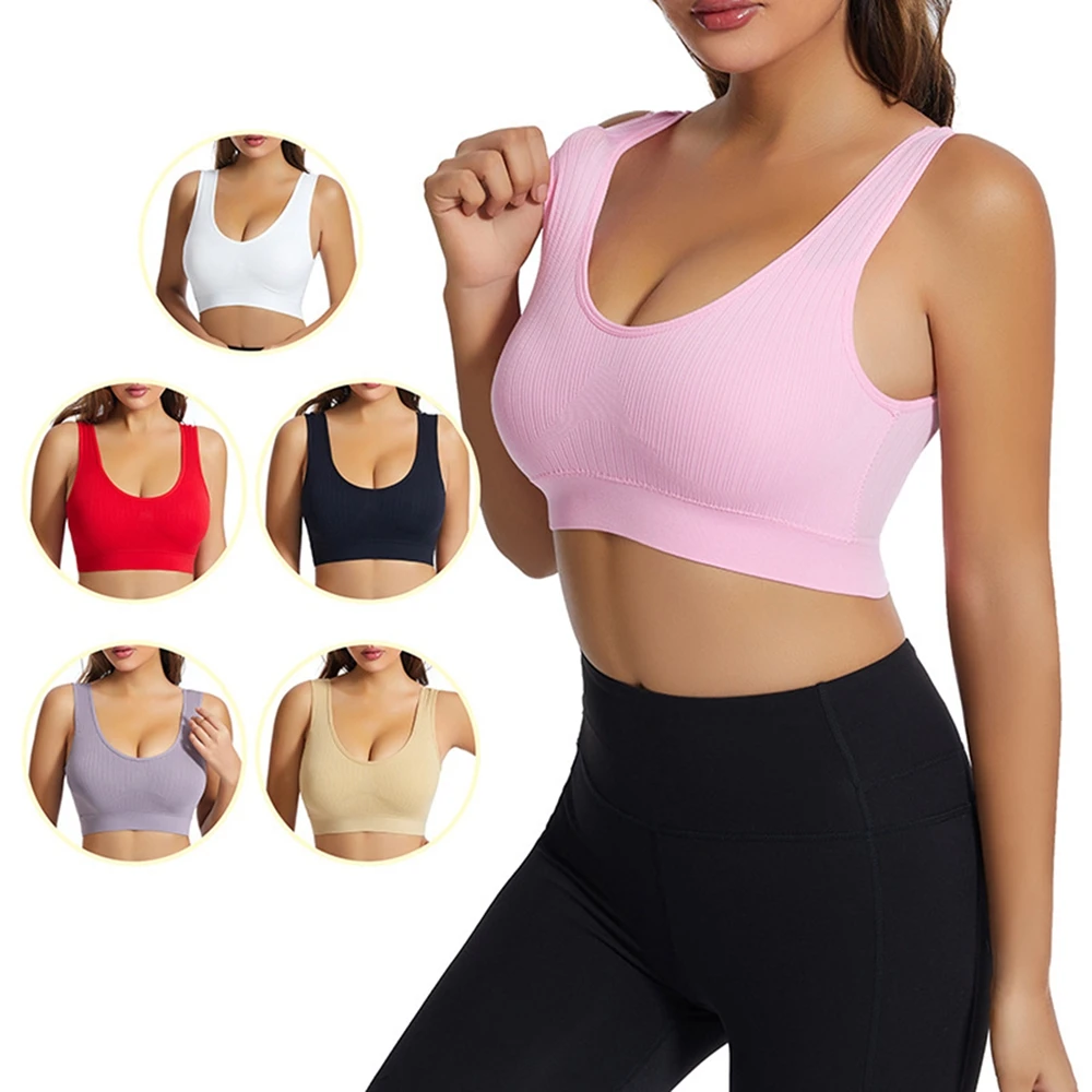 Women Yoga Fitness Bra Push Up Quick Drying Yoga Vest Sexy Gathered Sports Seamless Breathable Solid Color Bra