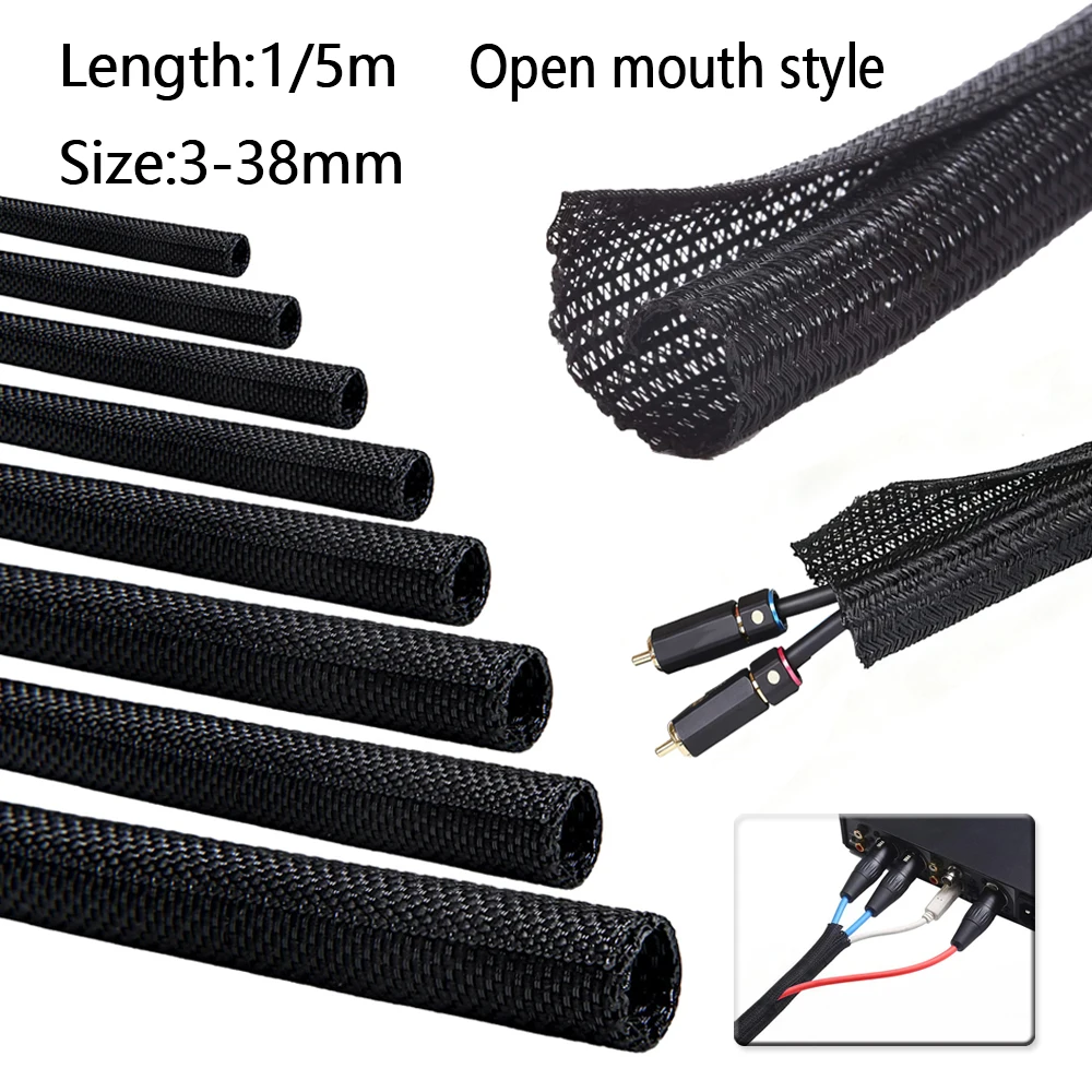 1/2/4pcs 1m/5m braided cable sleeve wrapping cable casing cable sleeves wire for desk PC TV wire protector cable wrap cover