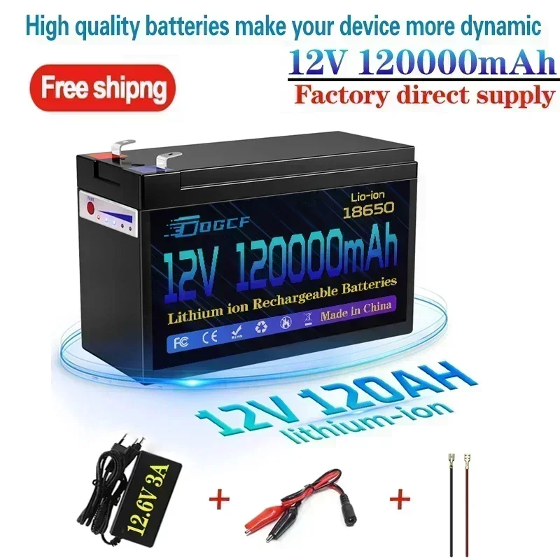 

New 18650 12V 120Ah Lithium Battery Pack,Built-in 30A BMS,For Solar Energy Electric Vehicle Li-ion Battery+12.6V Charger