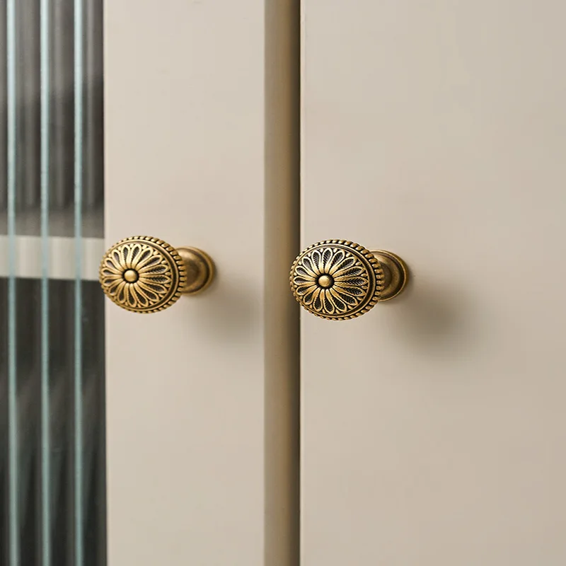 الفرنسية خمر النحاس خزانة الباب يسحب درج مقبض خزانة خزانة ثقب واحد النحاس النقي العتيقة البرونزية تسحب #5