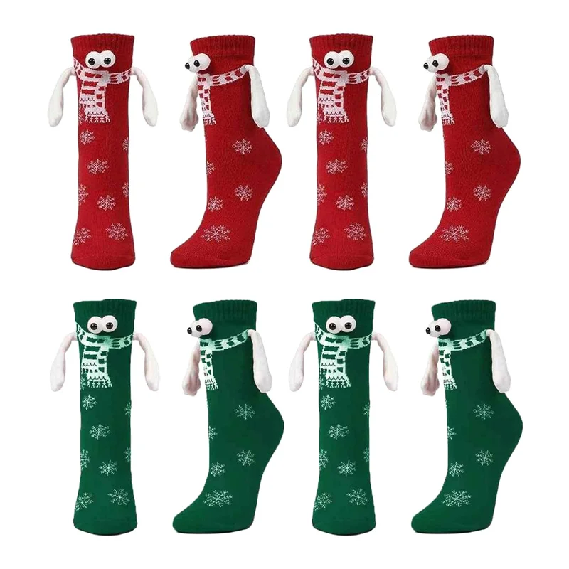 

1Pair Cartoon Cute Christmas Socks Funny Couple Holding Hands Magnetic Stockings Autumn Winter Warm Socks Christmas Gifts