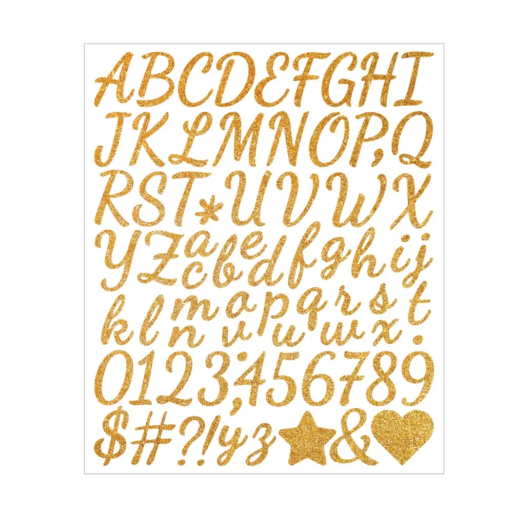 5 Sheets English Letter a-Z Glitter Letter Stickers Sparkling Self Adhesive Alphabet Big Letter Stickers Gold 2/1.5 Inch