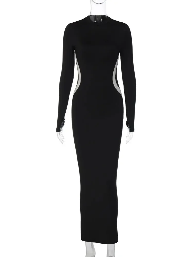 AzaleeKa Women 2025 Autumn Winter Long Sleeve Party Club Streetwear Bodycon Black Long Dress Wholesale Items For Business