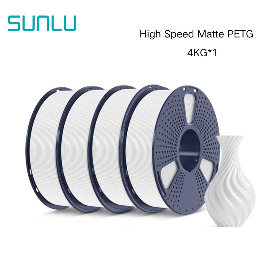 SUNLU Hochgeschwindigkeits-Matt-PETG-3D-Drucker-Filament 4 kg, 1 kg/Rolle, 175 mm Toleranzen +/-0,02 mm Filament 600 mm/s, Druck EU/US/RU