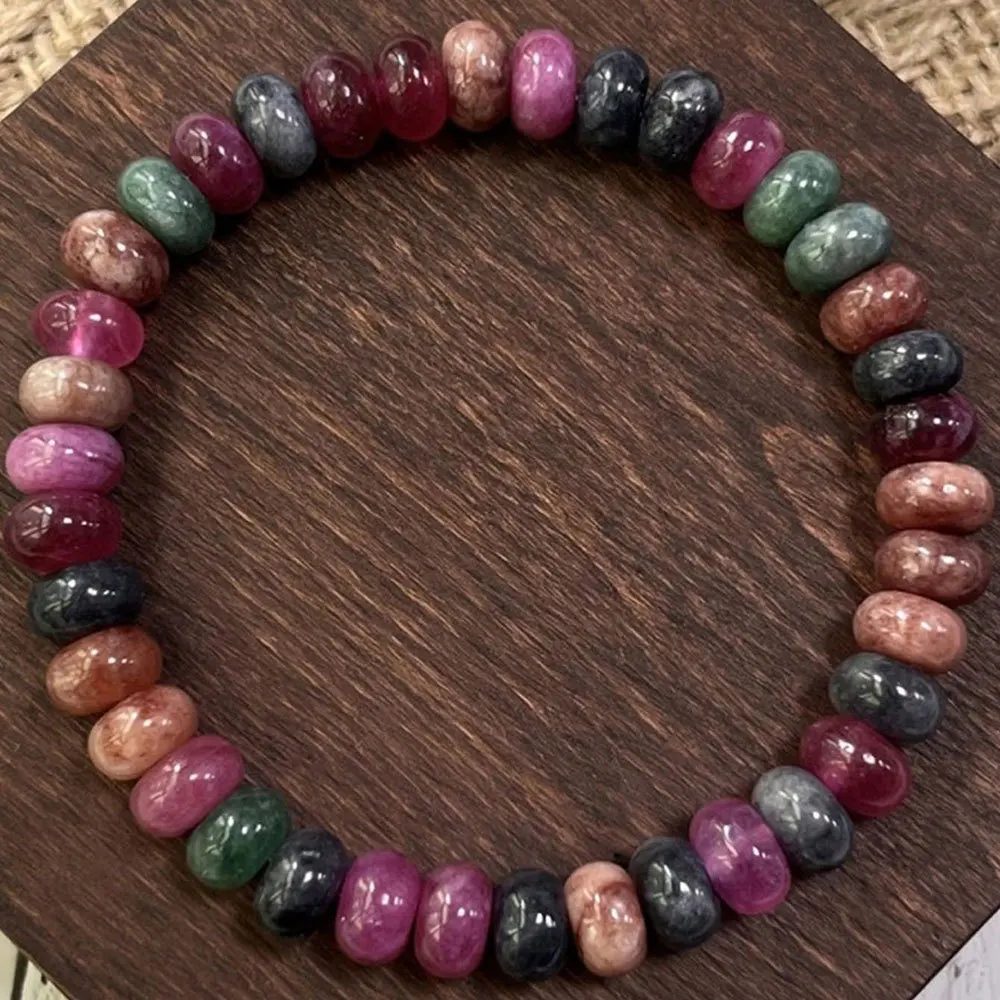Mehrfarbiges Turmalin-Armband Natürlicher Regenbogen-Turmalin Handgefertigte Perlen Liebesstein Wassermelonen-Turmalin-Armband Urlaubsgeschenke