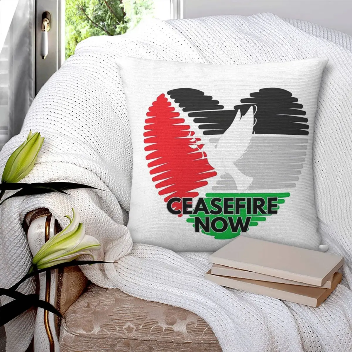 Ceasefire Now Square Pillowcase Pillow Cover Polyester Cushion Zip Decorative Comfort Throw Pillow for Home Bedroom