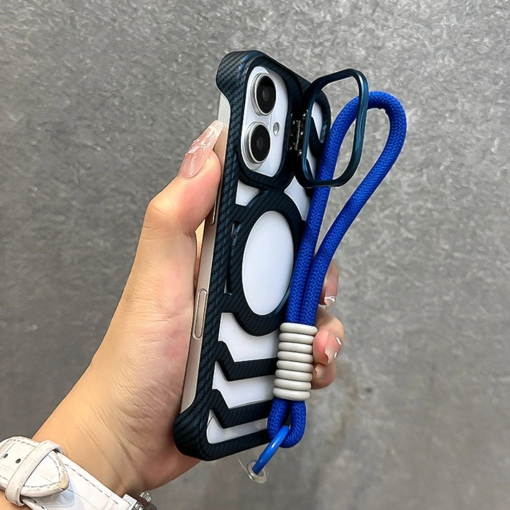 For iPhone 16 Pro Max Case Frameless Magnetic Carbon Fiber Texture, Slim Lens Stand Compatible with iPhone 15 14 13 12 view 4