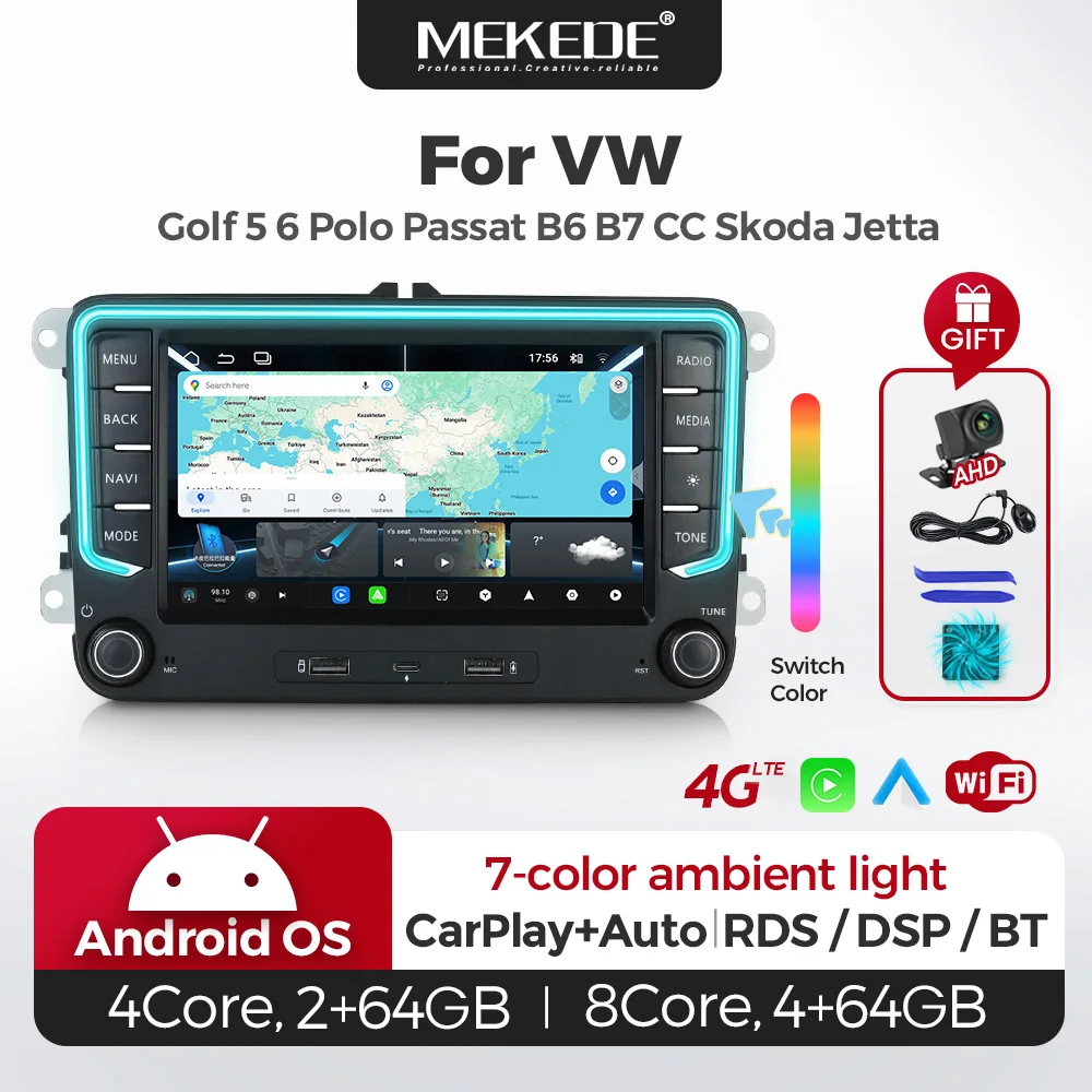 Mekede Android 15 Car Audio Radio Wireless CarPlay/Auto GPS Navigation 4K Video Player DSP BT5.4 For Volkswagen Golf 5 6 Polo Passat B6 V6 B7 TSI CC T5 EOS JETTA Skoda Octavia 2 Superb 3 Seat Alrea