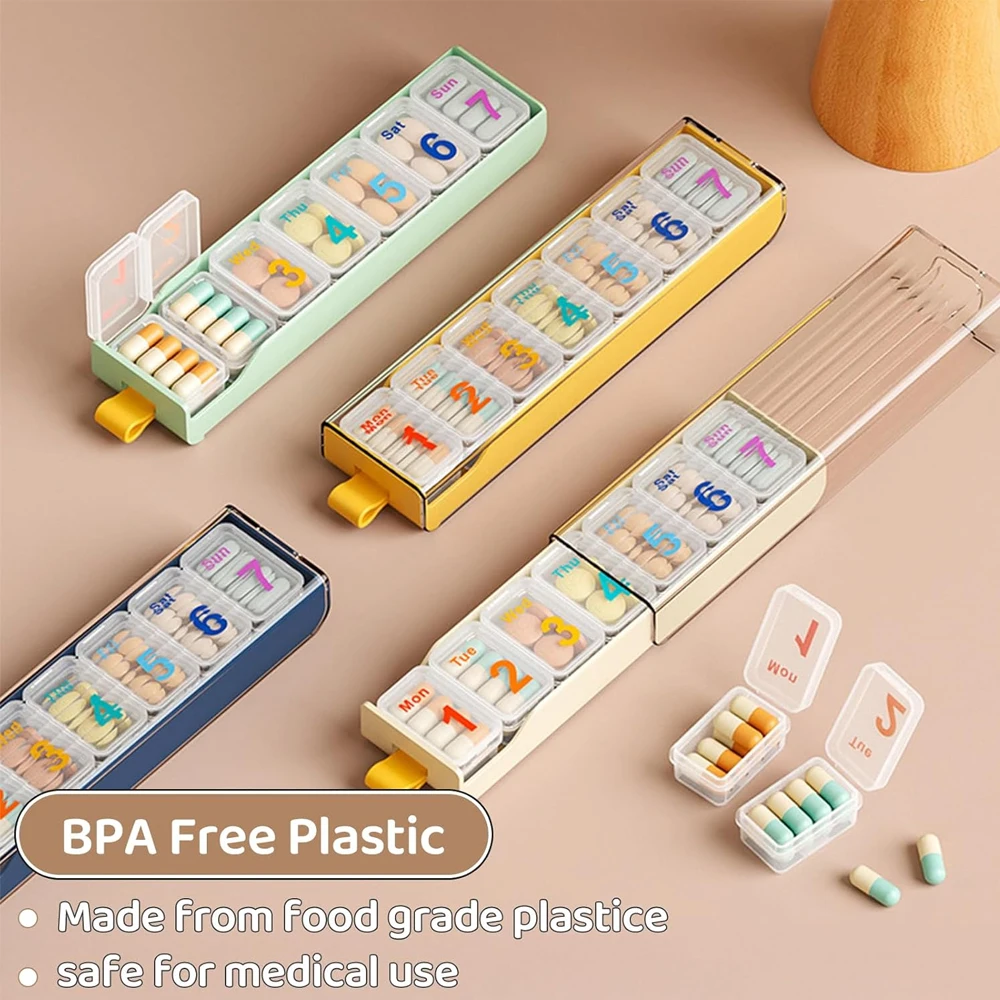 

7-дневный еженедельный органайзер для таблеток, футляр для таблеток для путешествий, большая вместительная ежедневная милая коробка для таблеток для добавок, таблеток, витаминов и лекарств