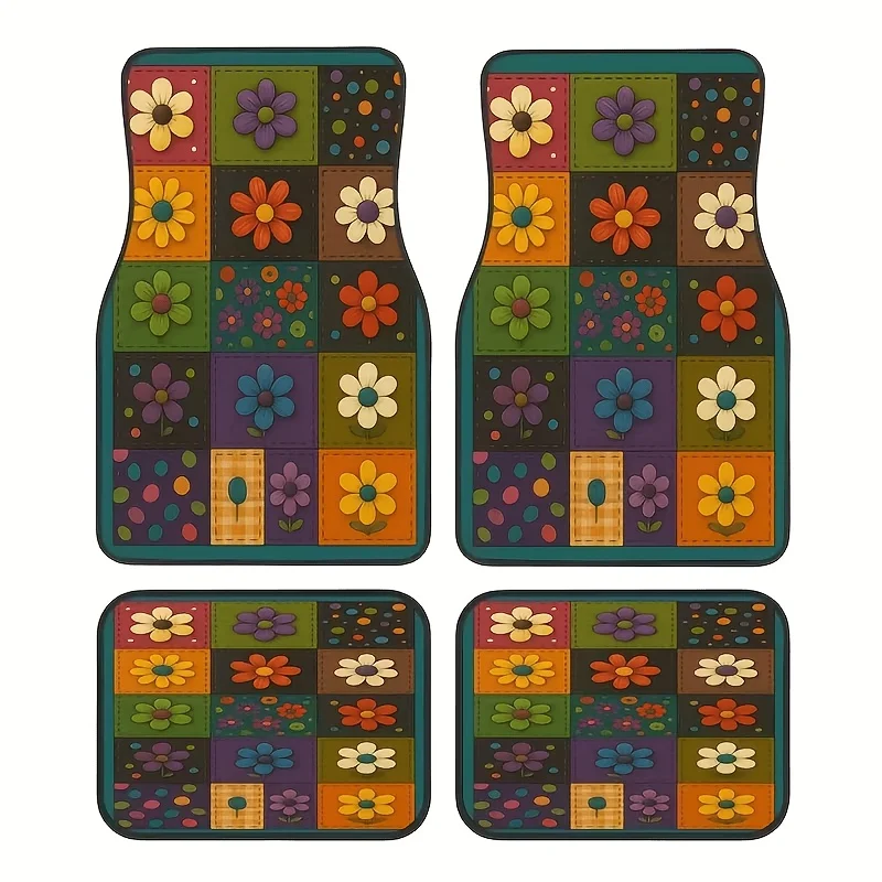 4pcs Car Floor Mat Set - Creative Pattern - Patchwork Style Pattern Car Floor Mat Set, Easy To Clean, Pet-Friendly Car Accessori