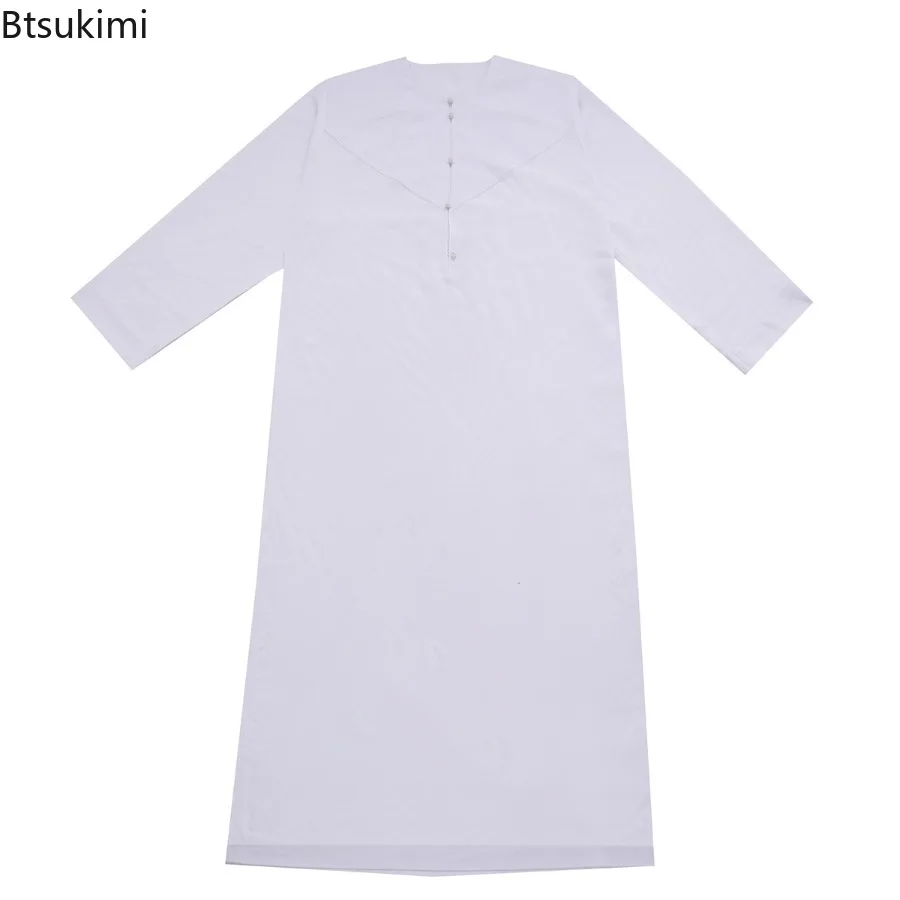 Muslim Fashion Abaya Men Jubba Thobe Long Sleeve Round Neck Prayer Kaftan Dress Robe Eid Ramadan Caftan Morocco Islamic Clothing