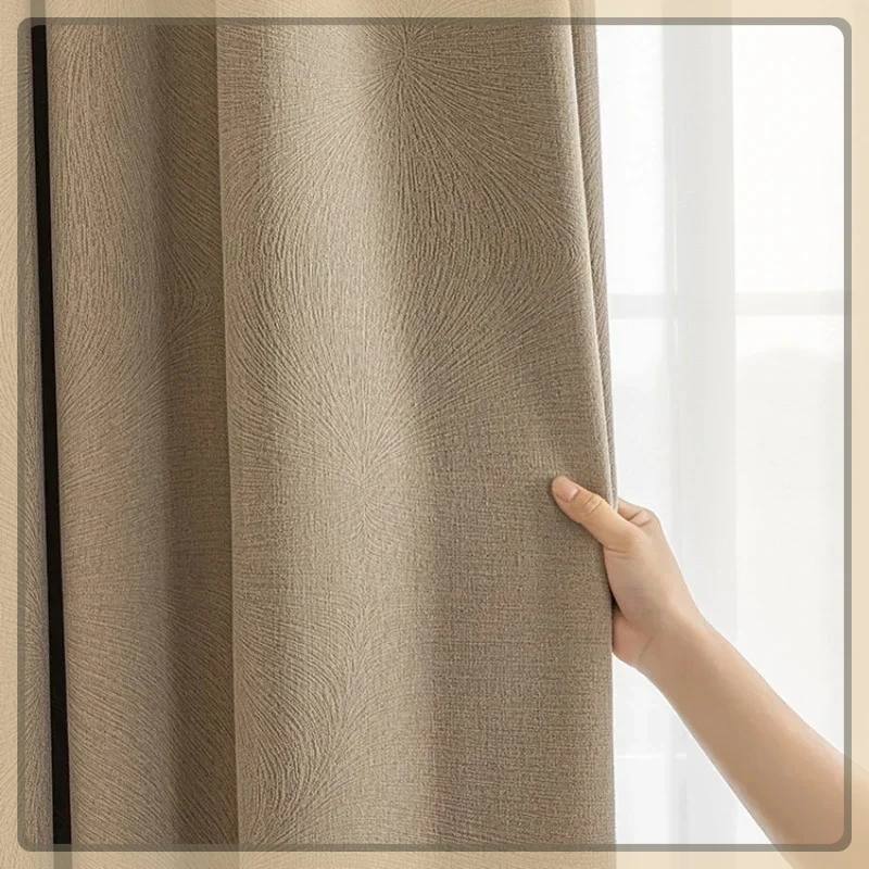 

Custom Size Beige Chenille Luxury Curtains for Living Room Bedroom Dining Blackout Elegant Embroidered Window Tulle Decor thick